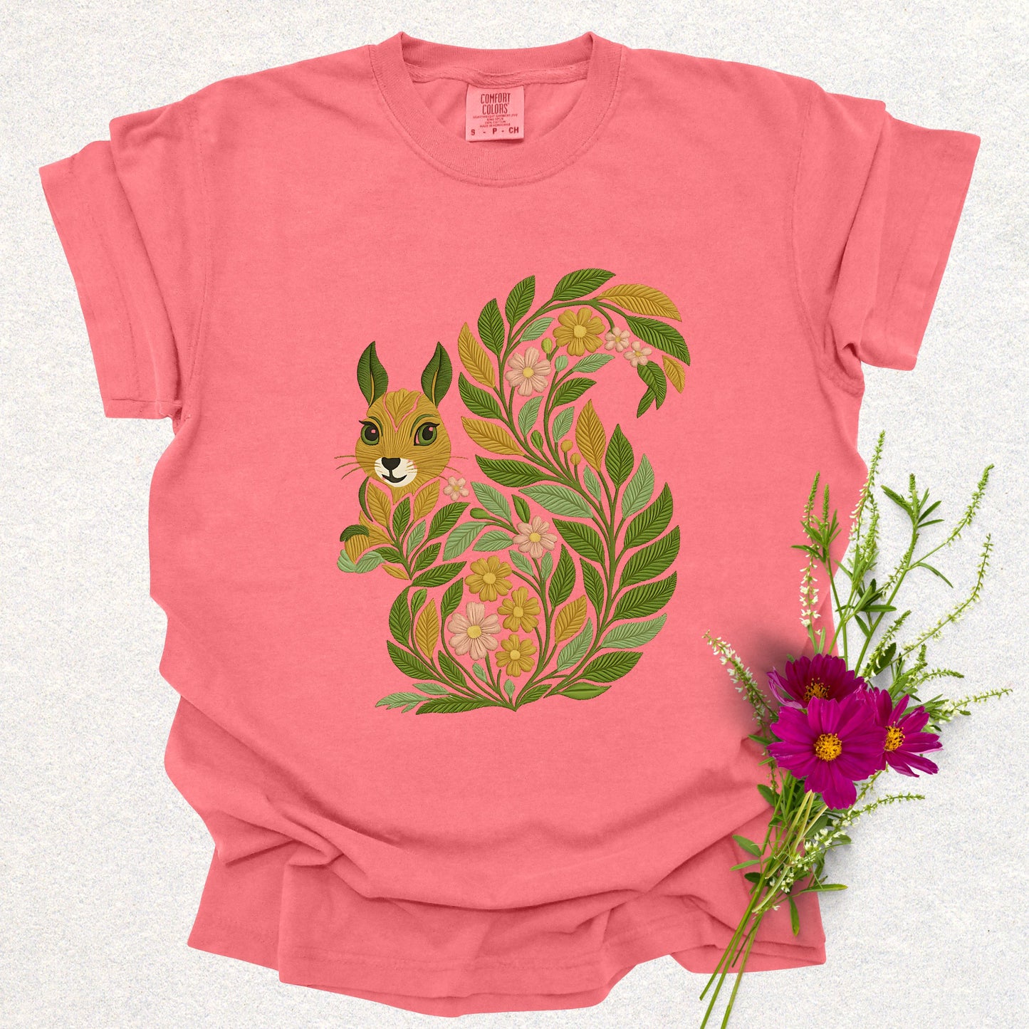 Whimsical Floral Squirrel Tee