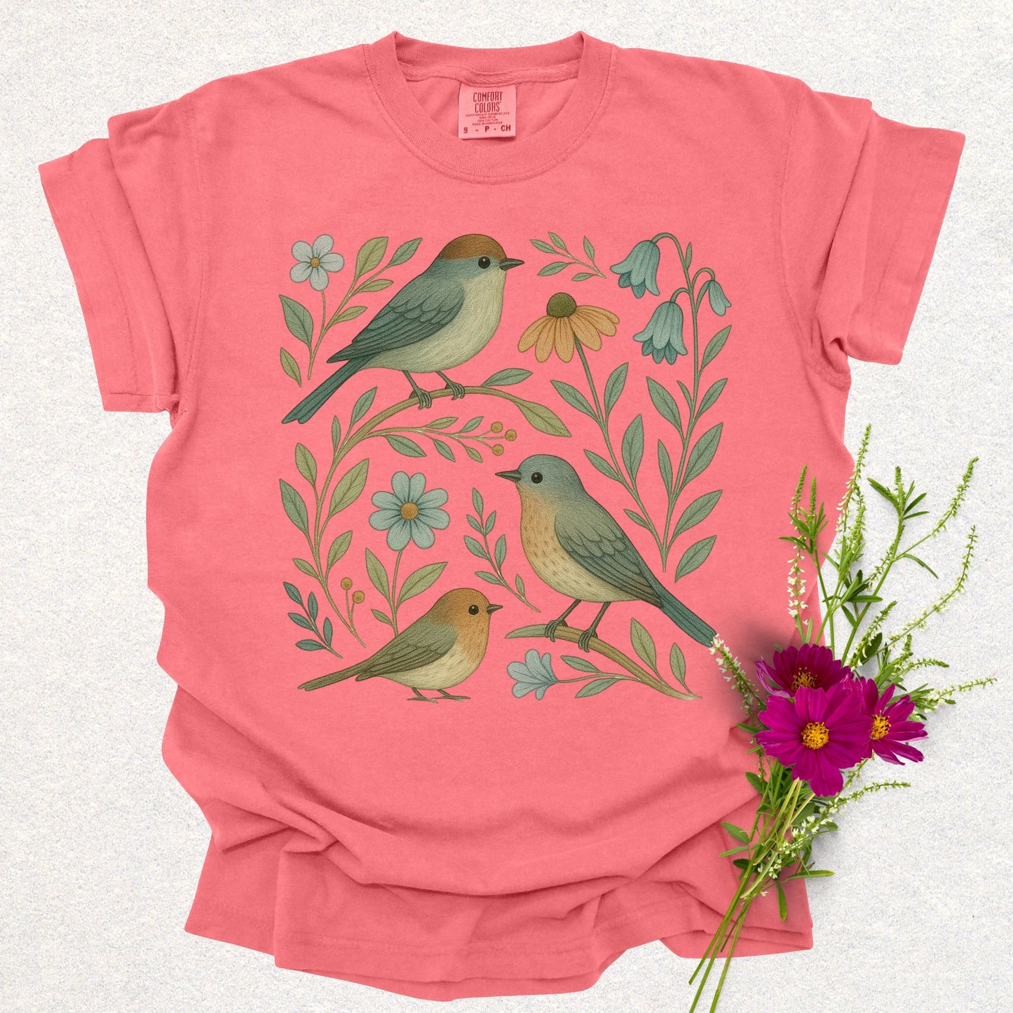 Charming Floral Birds Tee