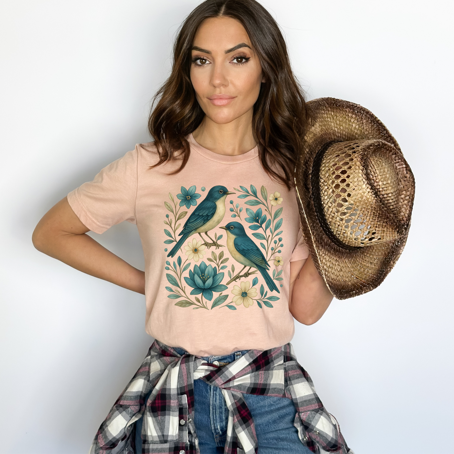 Folk Art Floral Swallow Bird Tee