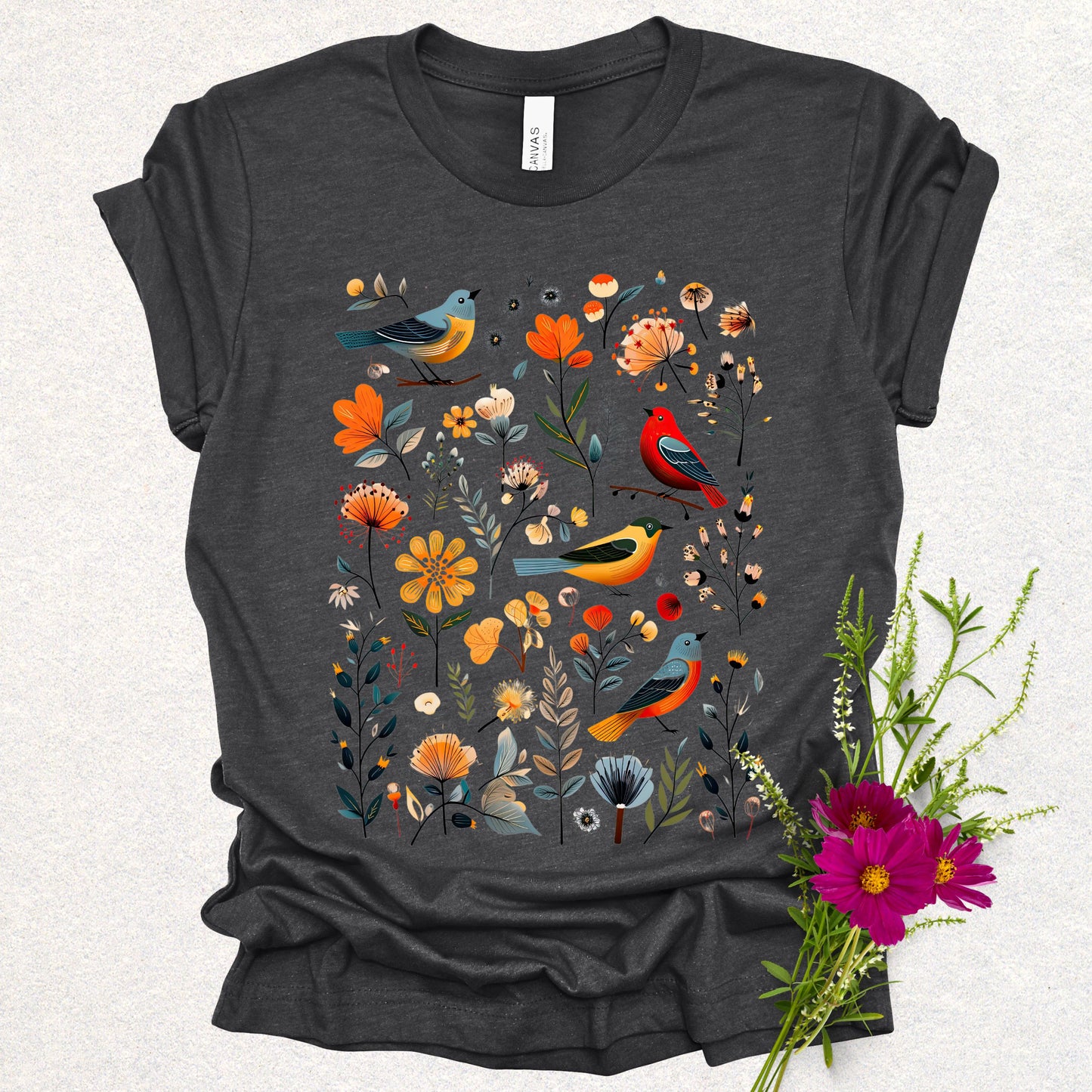 Botanical Serenade Floral Birds Tee