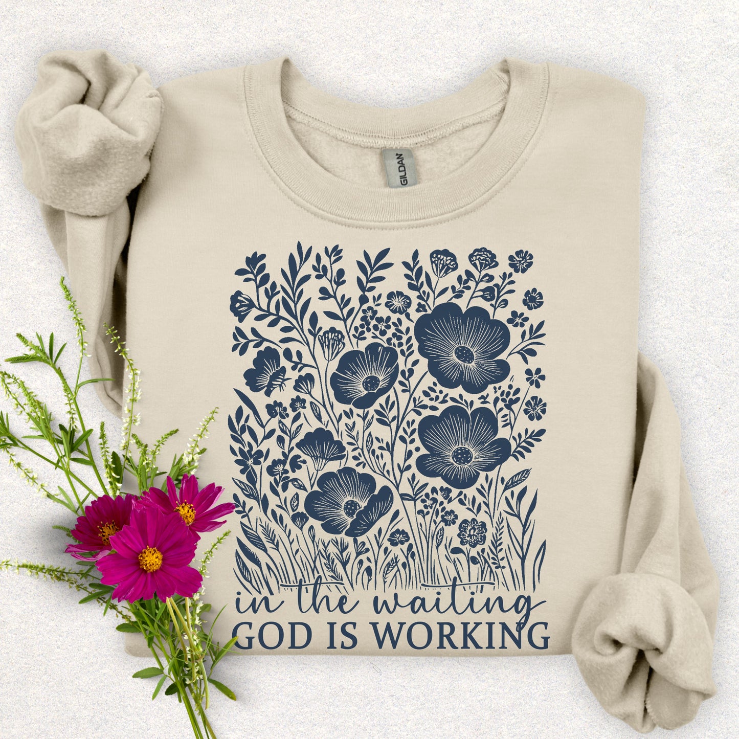 God is Working Floral Sweatshirt