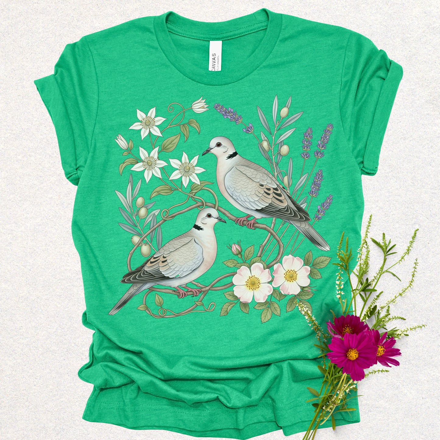 Songbird Series - Eurasian Collared Doves Floral Tee
