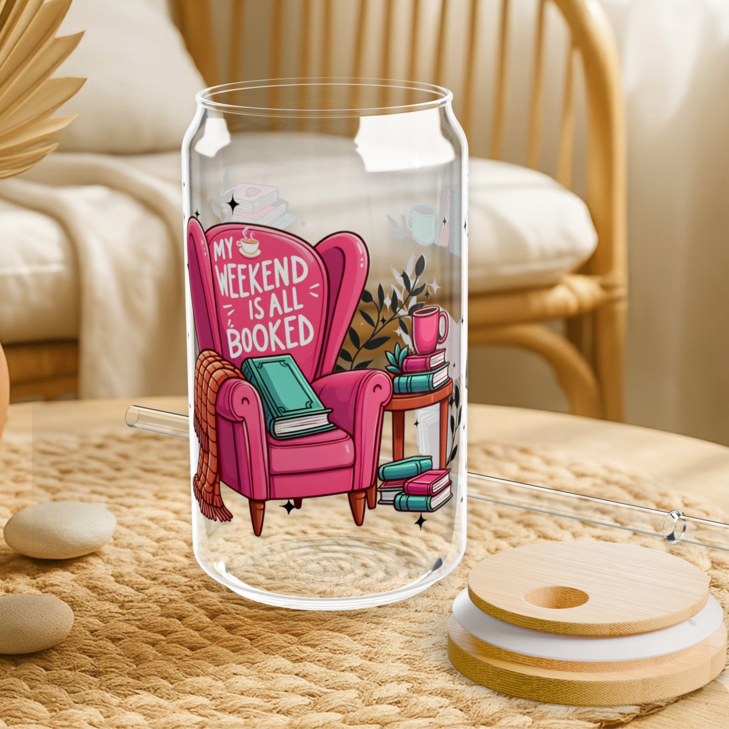 Weekend Booked - 16oz Sipper Glass with Lid/Straw