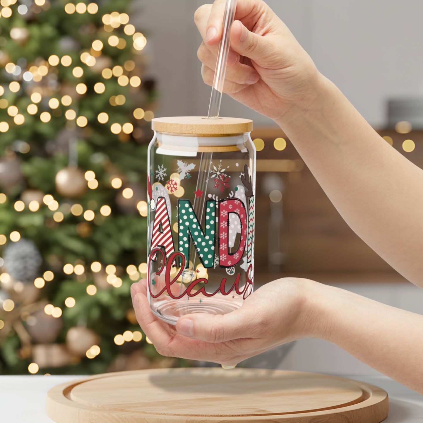 Grandma Clause 16oz Sipper Glass