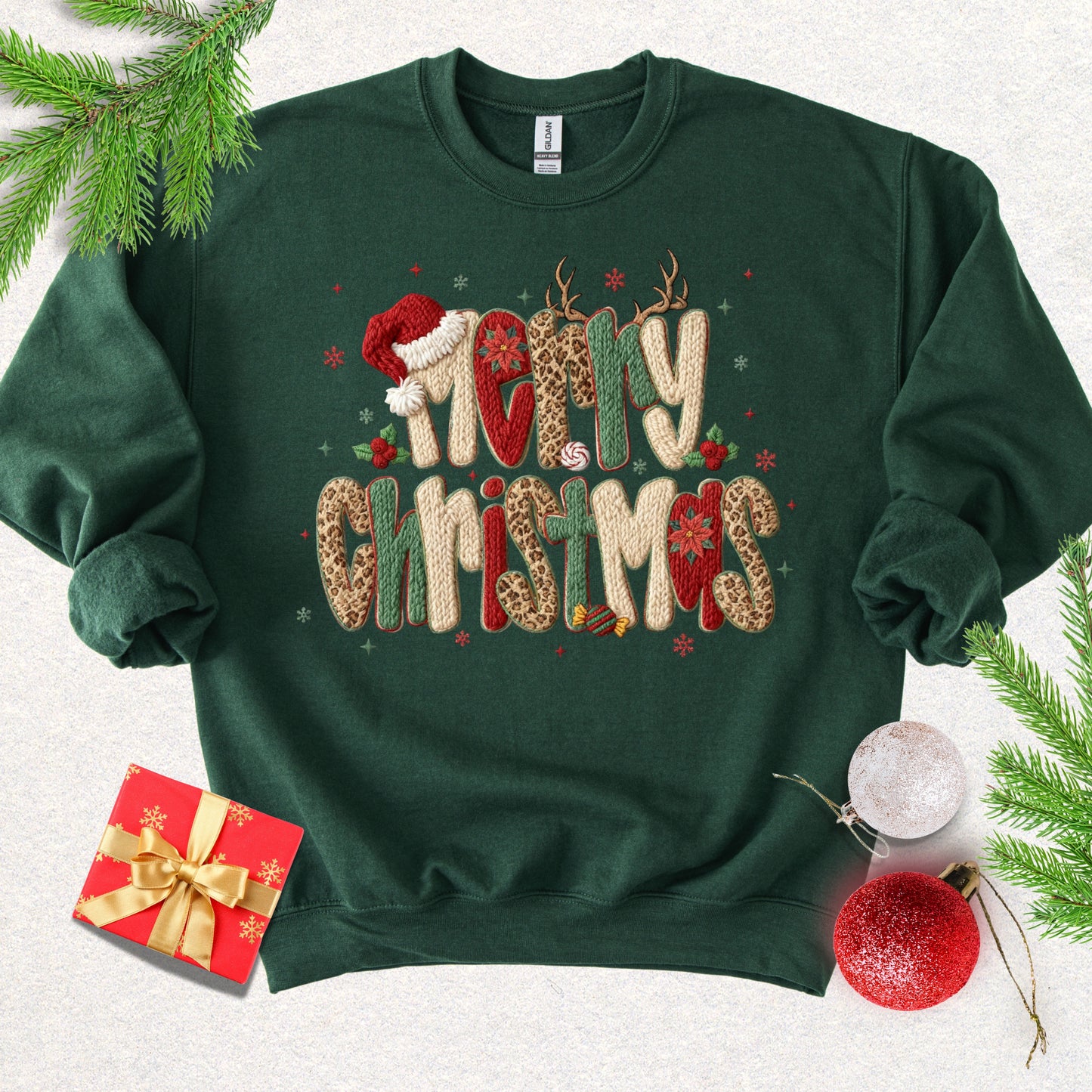 Faux Yarn Festive Merry Christmas Sweatshirt