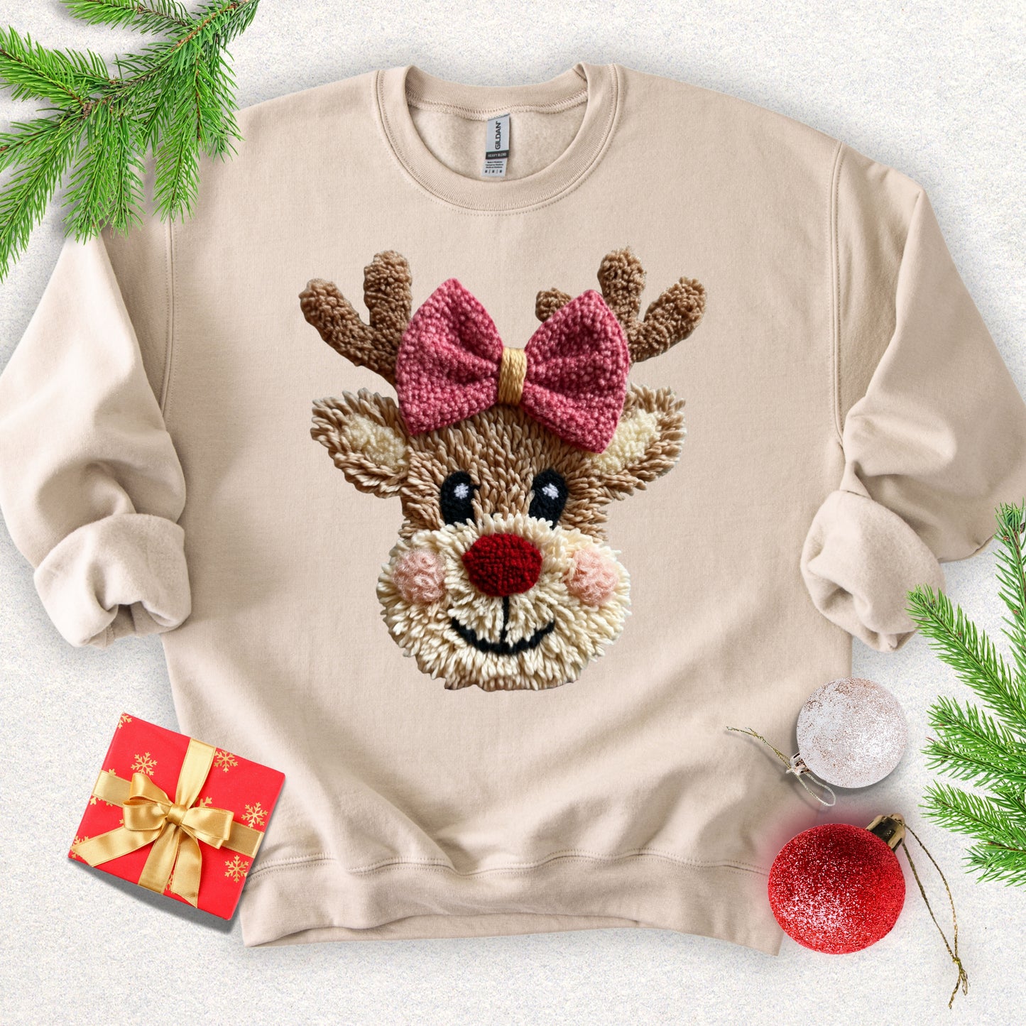 Faux Yarn Cute Christmas Reindeer