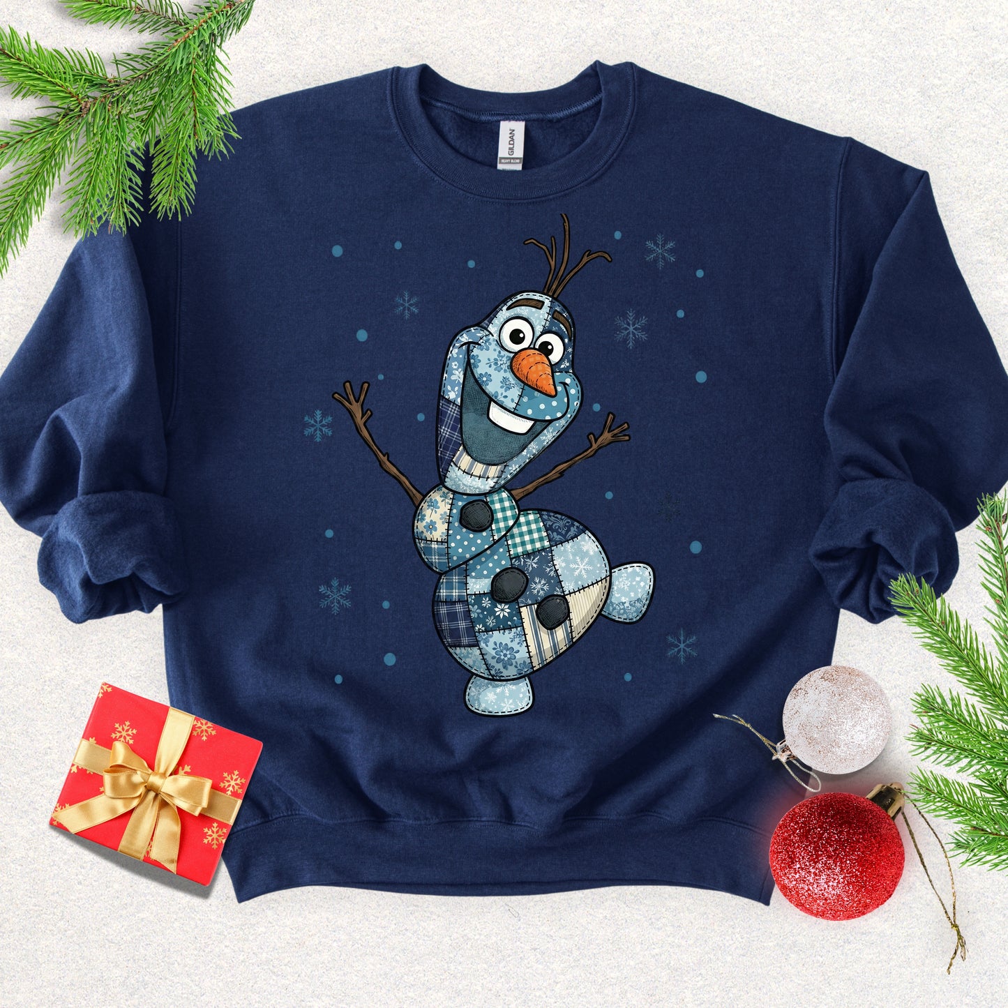 Faux Patchwork Olaf-Style Snowman Sweatshirt