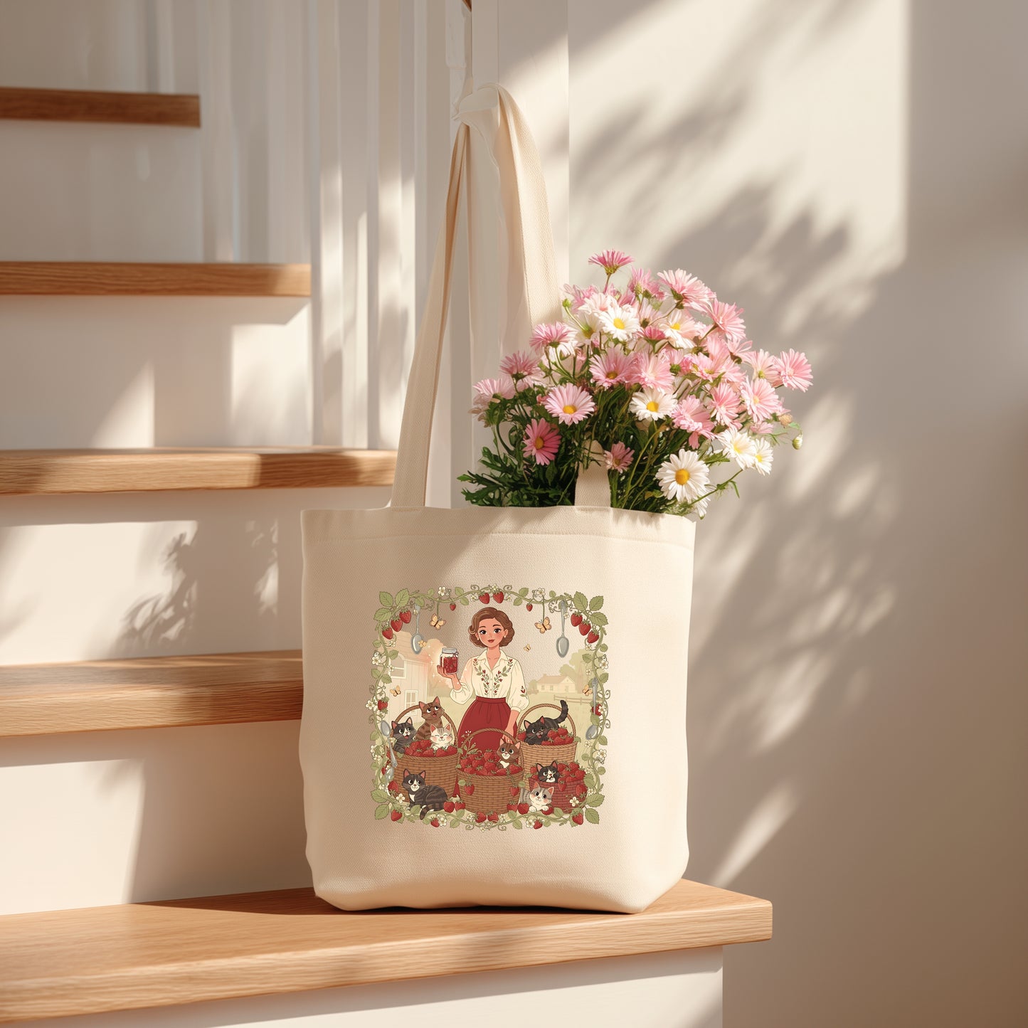 Strawberry Harvest Cotton Tote Bag
