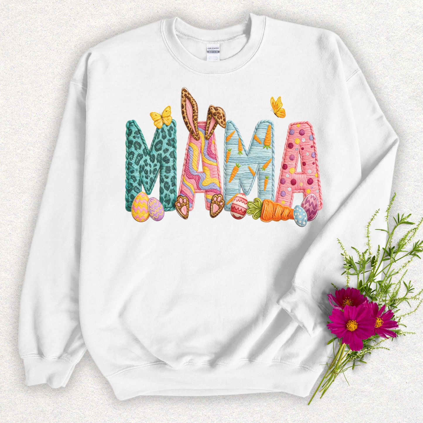 Faux Patch Embroidery Mama Easter Sweatshirt