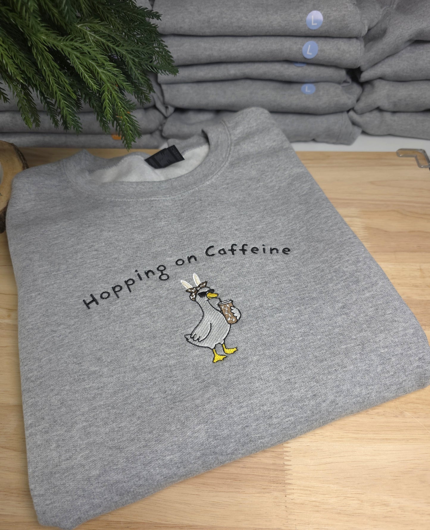 Embroidered Hopping On Caffeine Sweatshirt