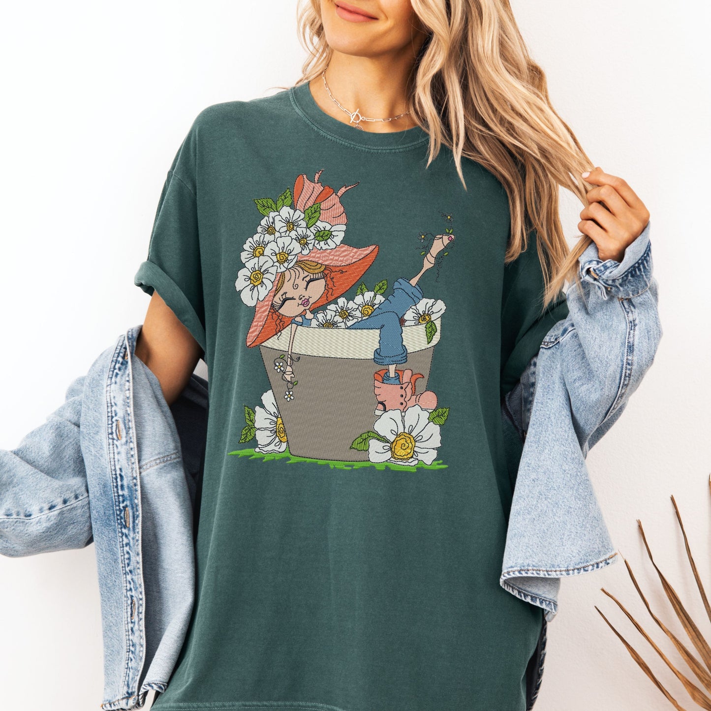 Faux Embroidery Life in Full Bloom Tee
