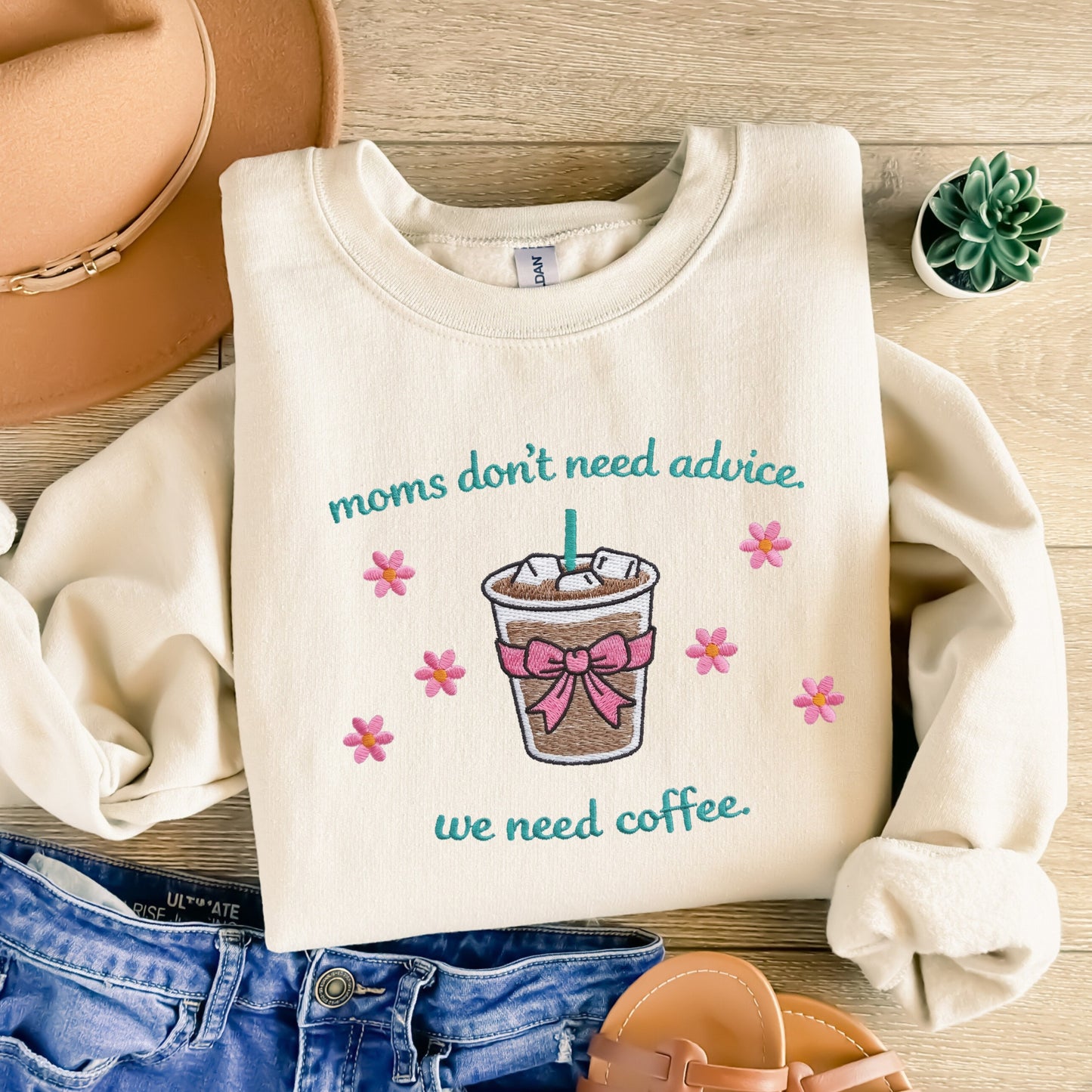 Embroidered Moms Need Coffee Sweatshirt