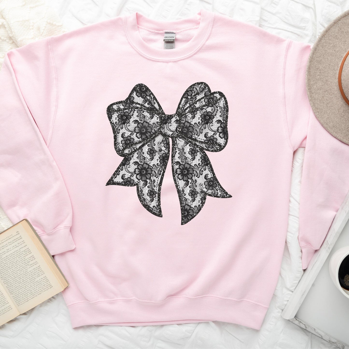 SPARKLY Faux Lace Bow Sweatshirt