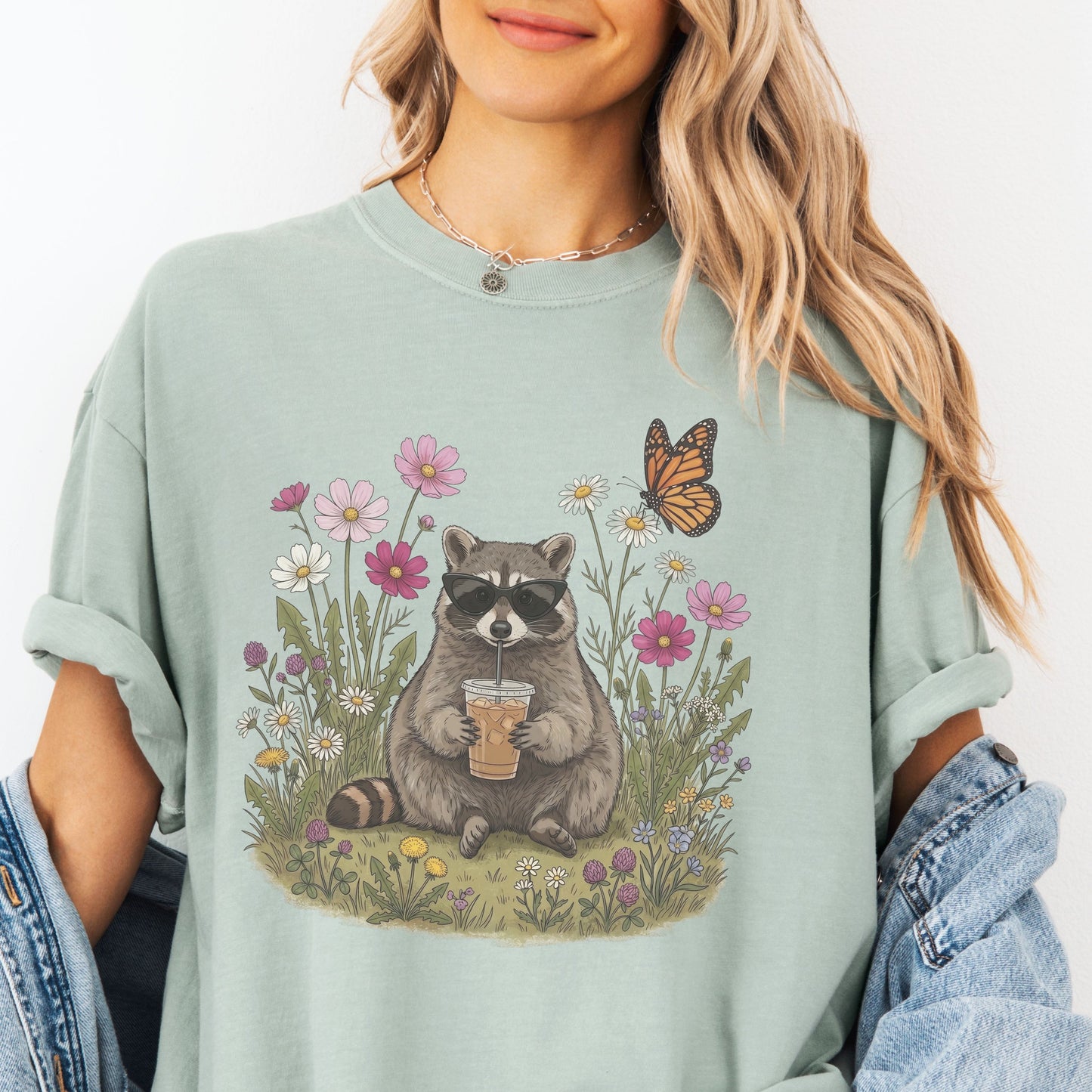 Iced Latte & Wildflowers Racoon Tee