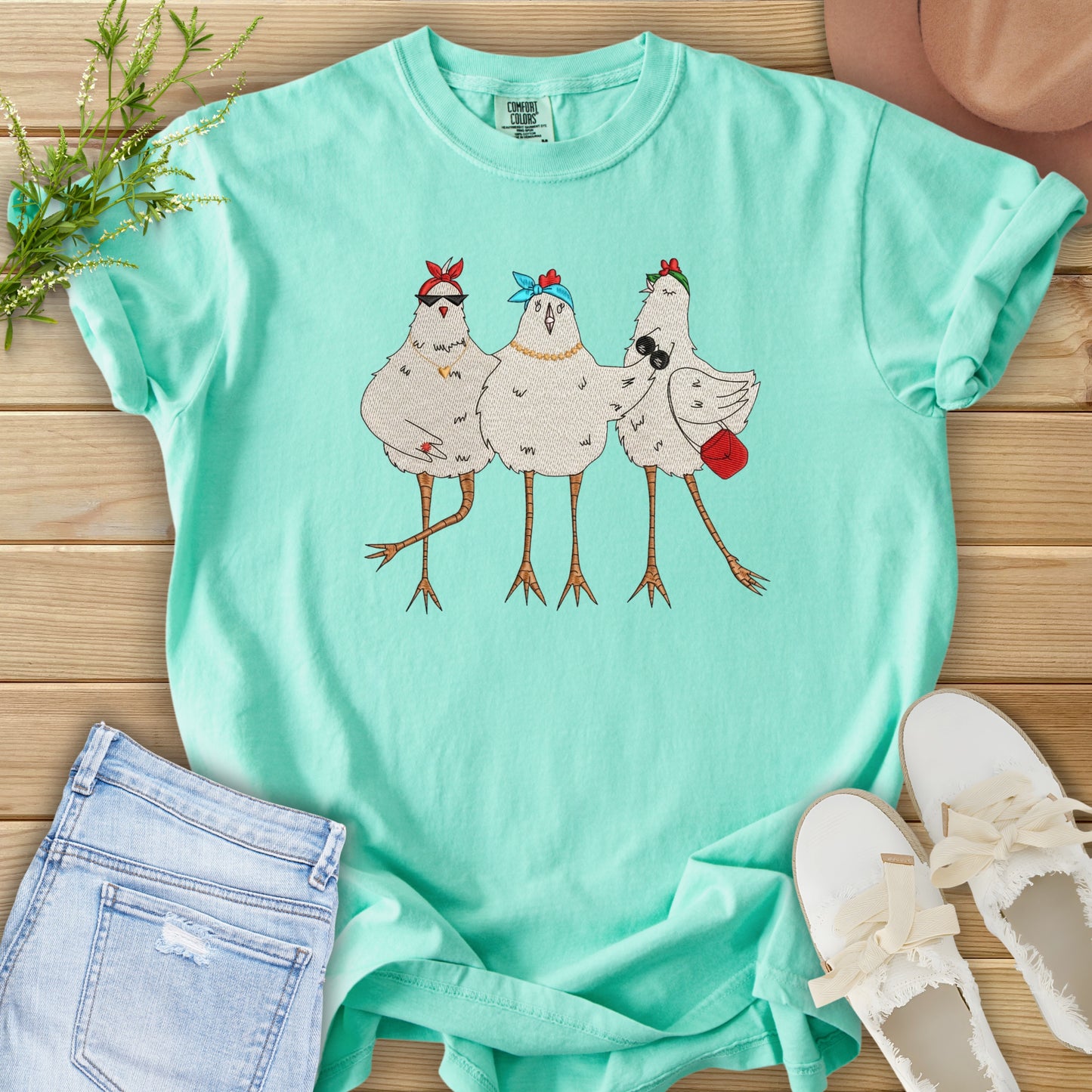 Faux Embroidery Chicken Gals Tee