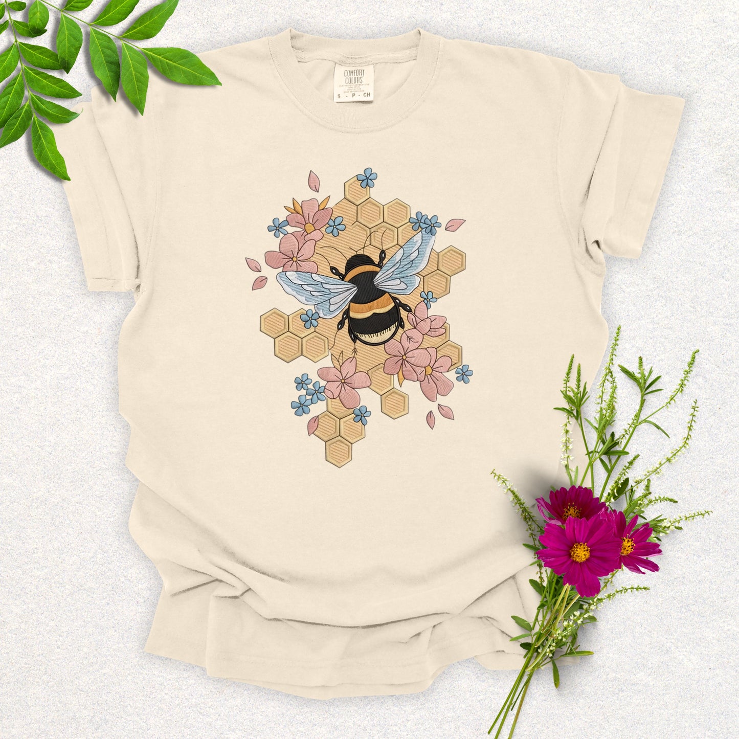 Faux Embroidery Honeycomb Bee Tee