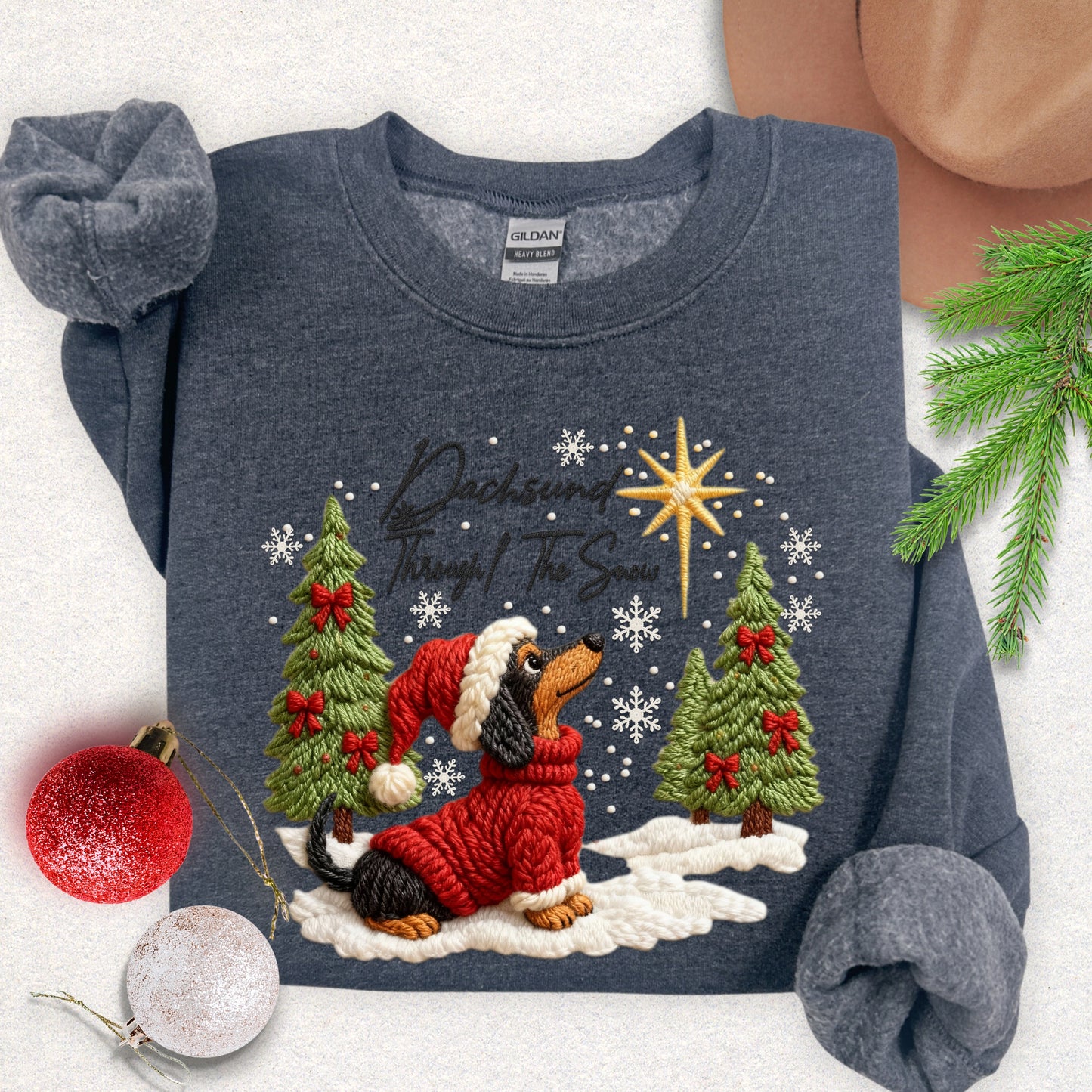 Faux Yarn Dachsund Through the Snow Sweatshirt