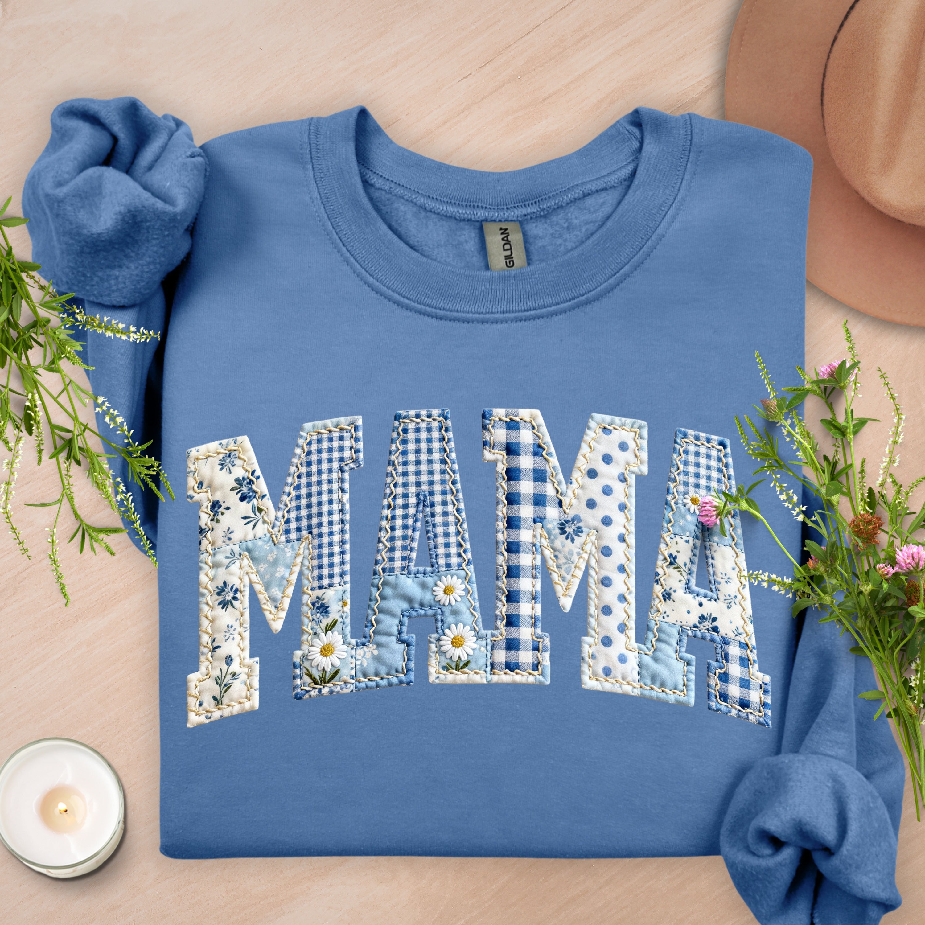 Faux Patch Floral MAMA Sweatshirt – Goldleaf Clover Studio