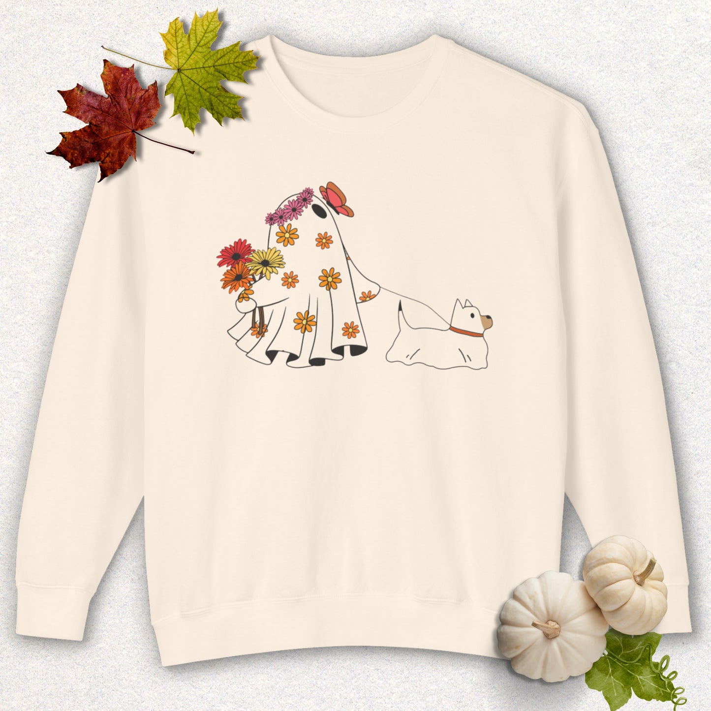 Whimsical Floral Ghost & Dog Lightweight Sweatshirt