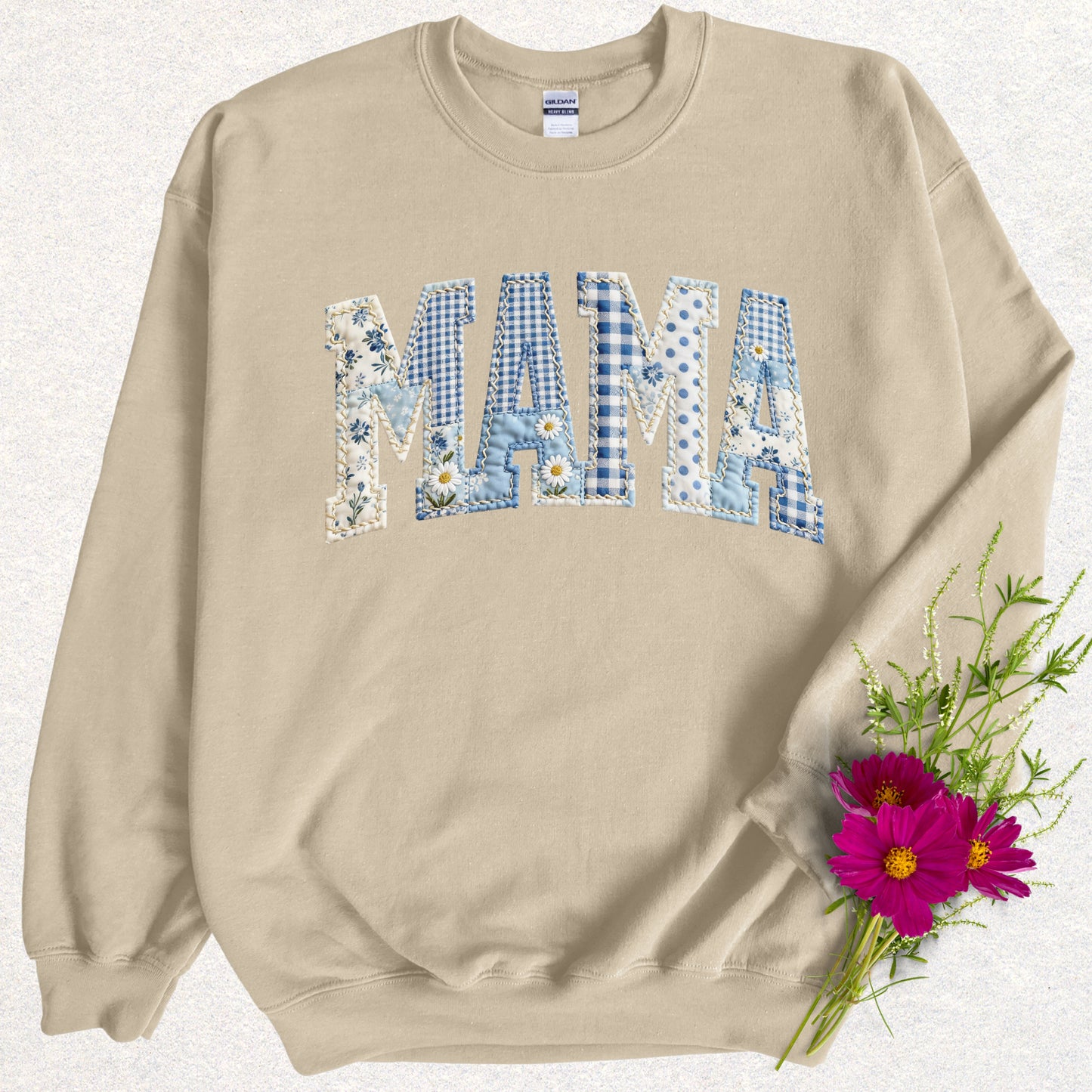 Faux Patch Floral MAMA Sweatshirt