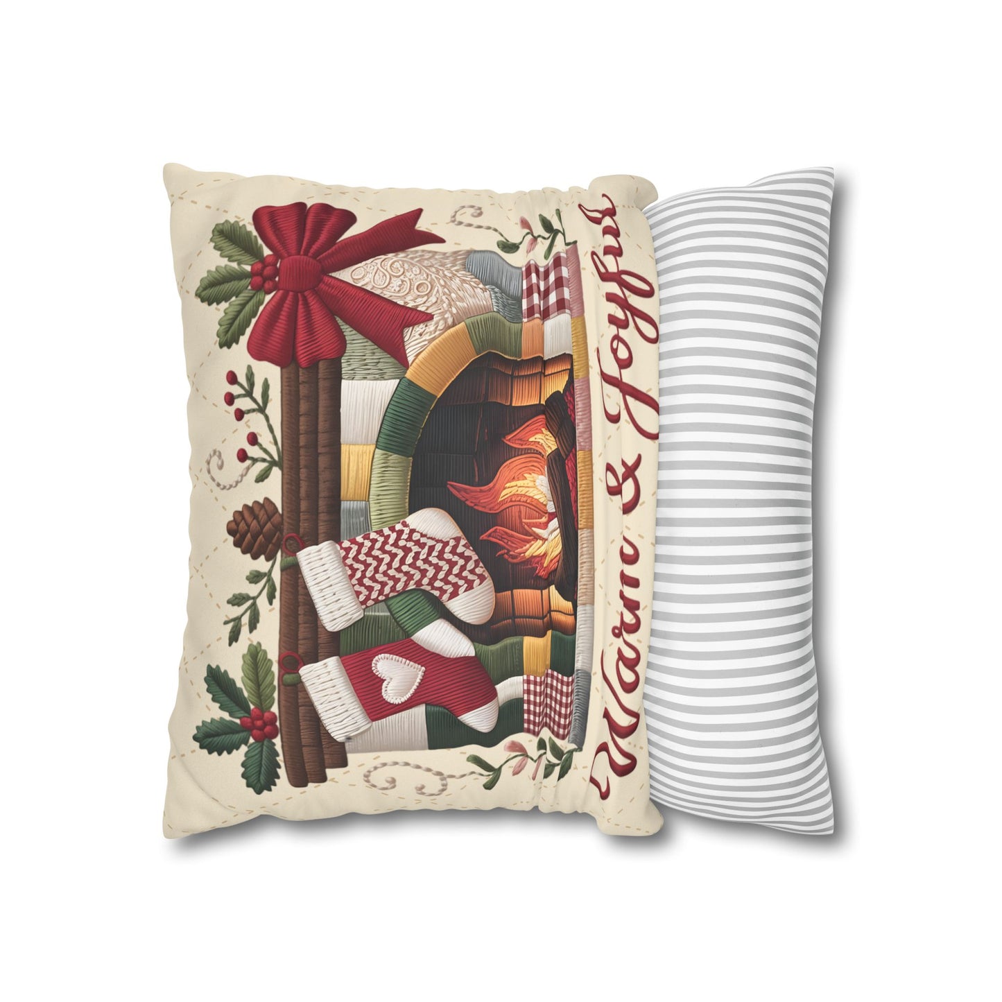 Christmas Fireplace Faux Suede Pillowcase