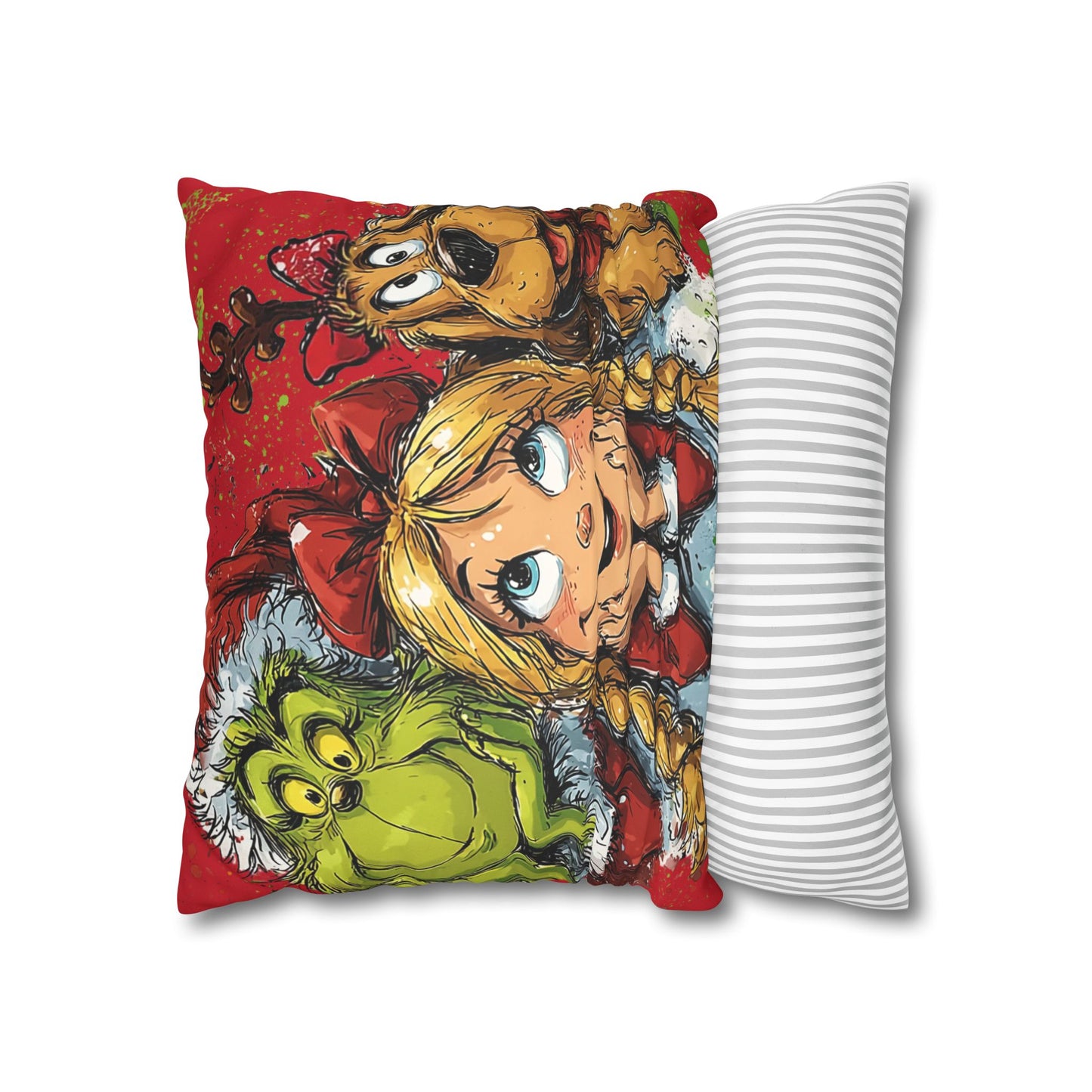 Christmas Friends Faux Suede Square Pillowcase