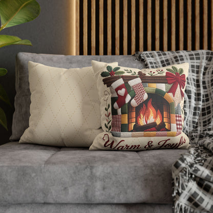 Christmas Fireplace Faux Suede Pillowcase