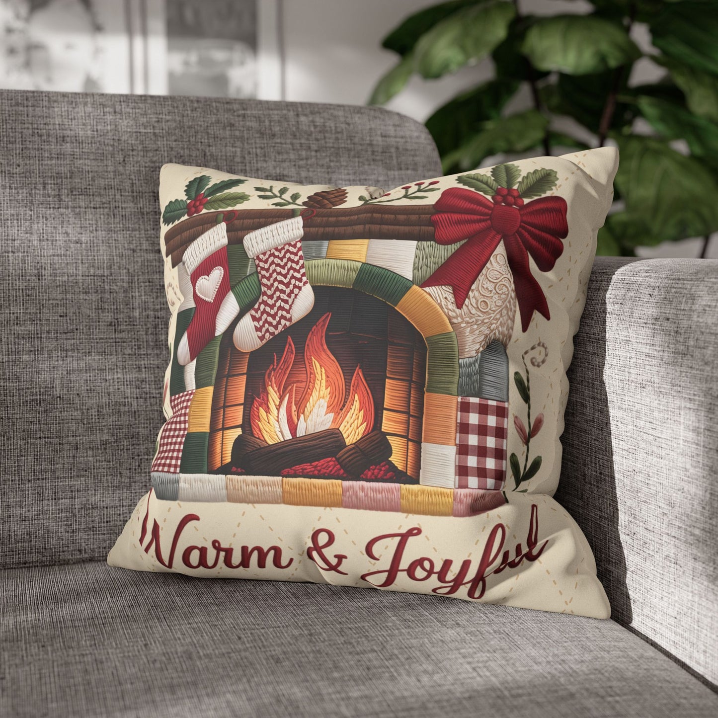 Christmas Fireplace Faux Suede Pillowcase