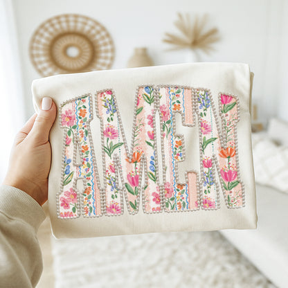 Faux Floral Patchwork AMEN Tee
