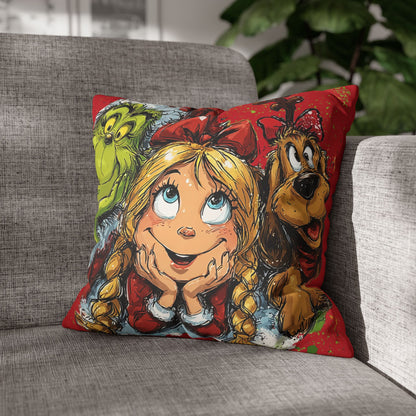 Christmas Friends Faux Suede Square Pillowcase