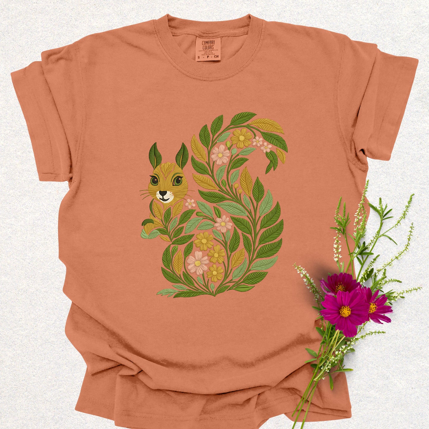 Whimsical Floral Squirrel Tee