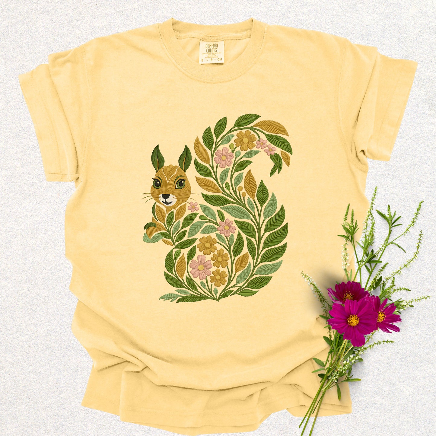 Whimsical Floral Squirrel Tee
