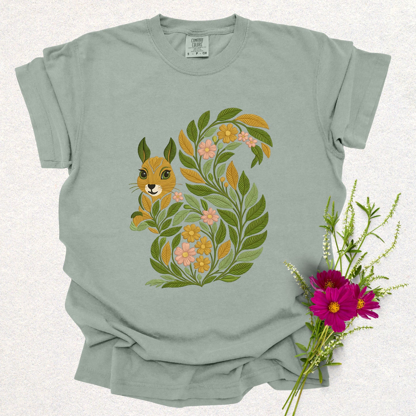 Whimsical Floral Squirrel Tee