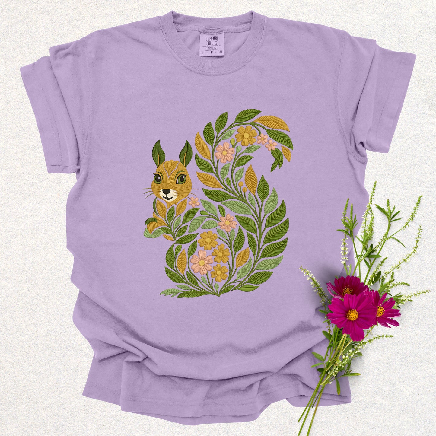 Whimsical Floral Squirrel Tee