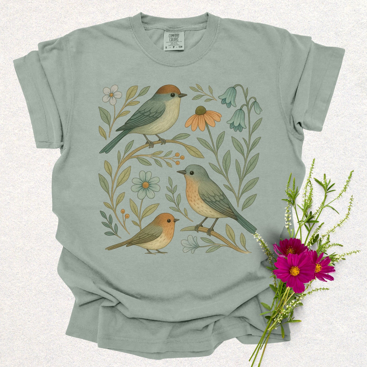 Charming Floral Birds Tee