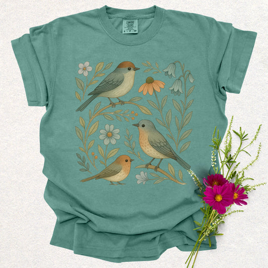 Charming Floral Birds Tee