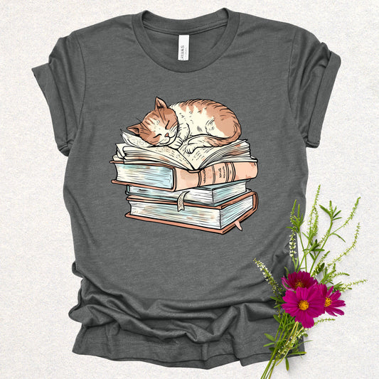 Cozy Bookish Cat Tee