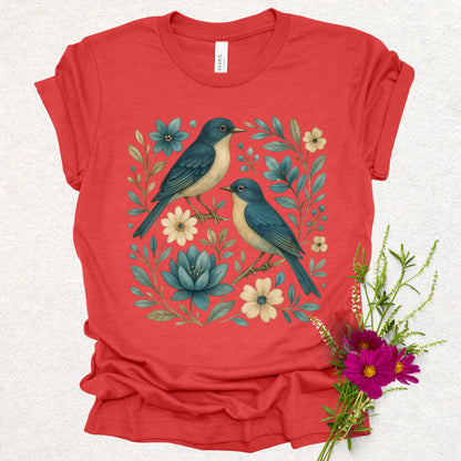 Folk Art Floral Swallow Bird Tee