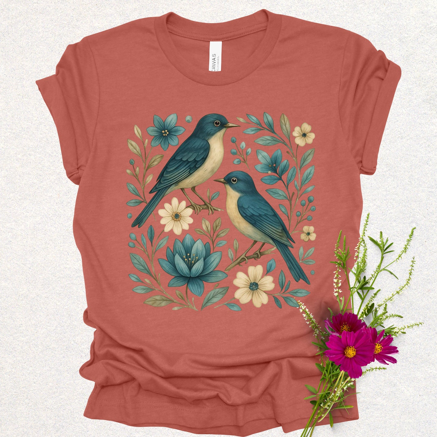 Folk Art Floral Swallow Bird Tee