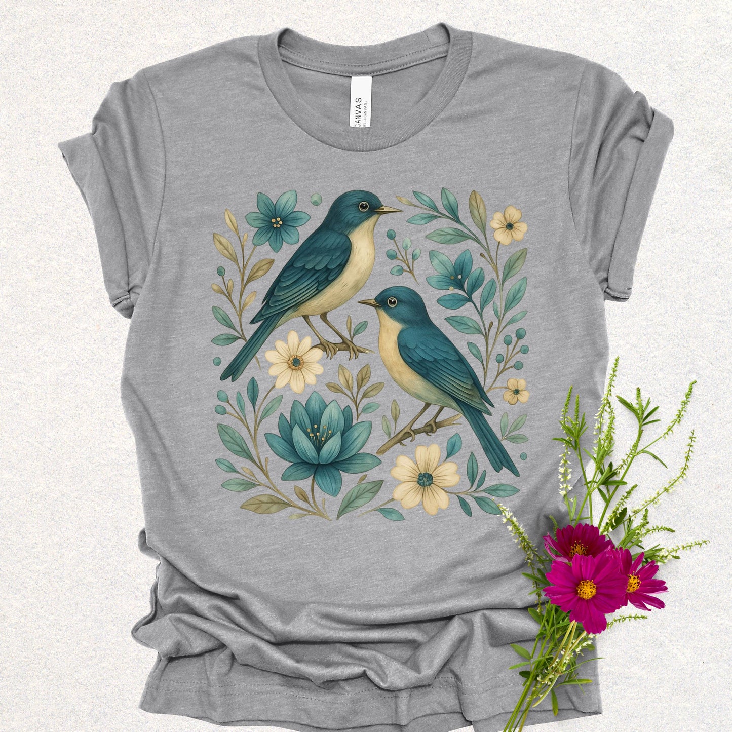Folk Art Floral Swallow Bird Tee