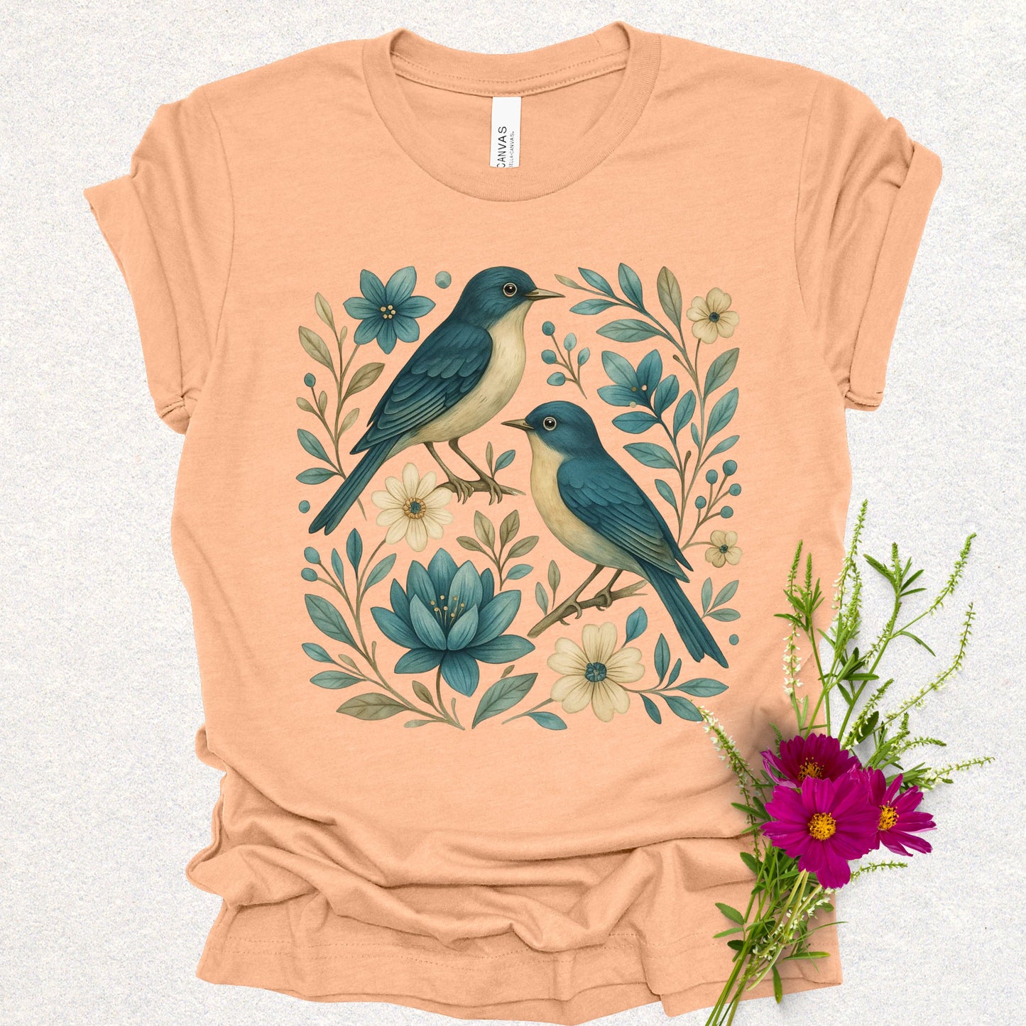 Folk Art Floral Swallow Bird Tee