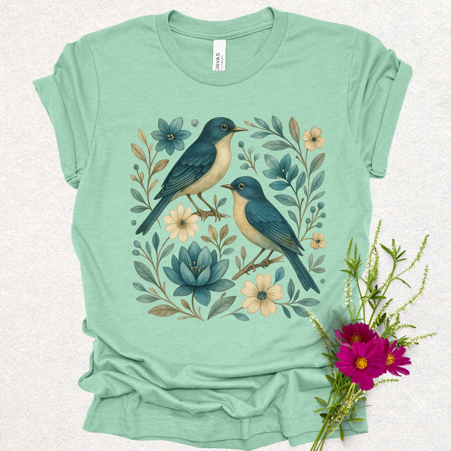Folk Art Floral Swallow Bird Tee