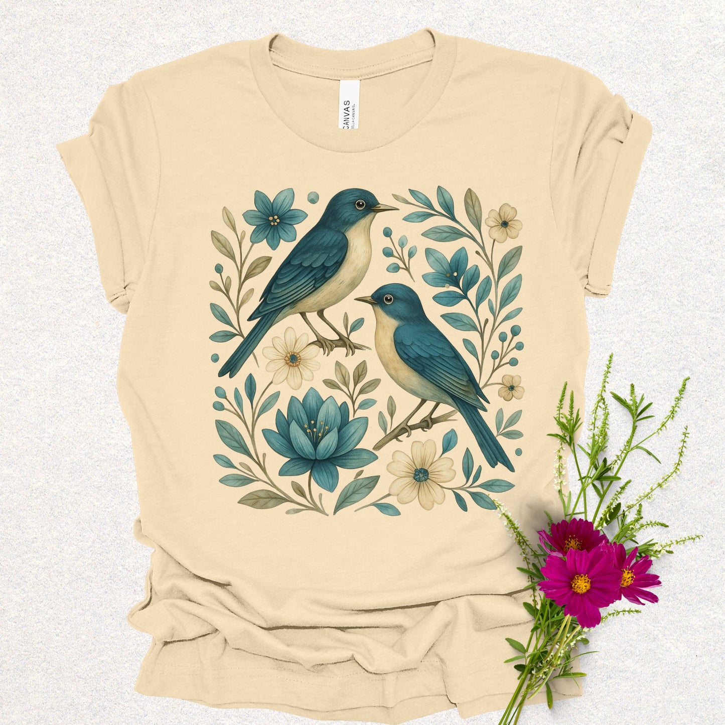 Folk Art Floral Swallow Bird Tee