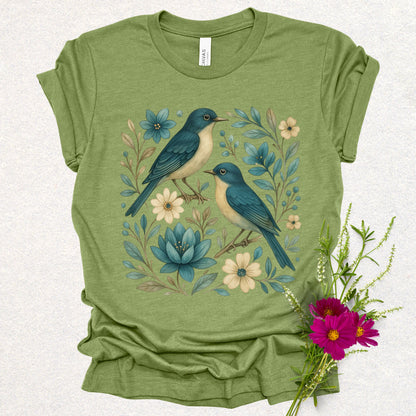 Folk Art Floral Swallow Bird Tee