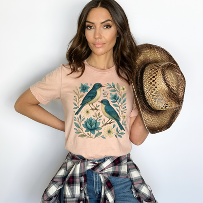Folk Art Floral Swallow Bird Tee