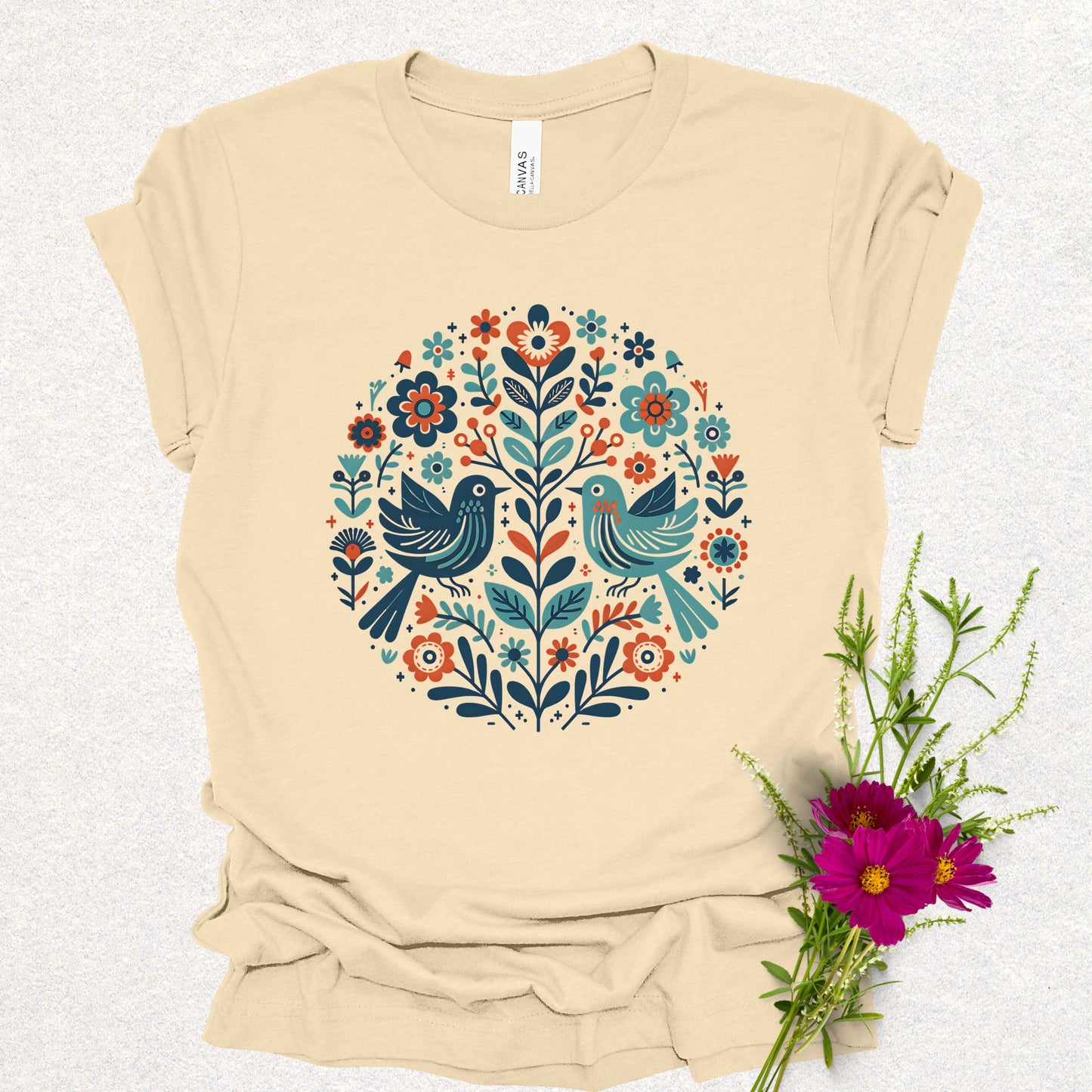 Folk Art Floral Birds Tee