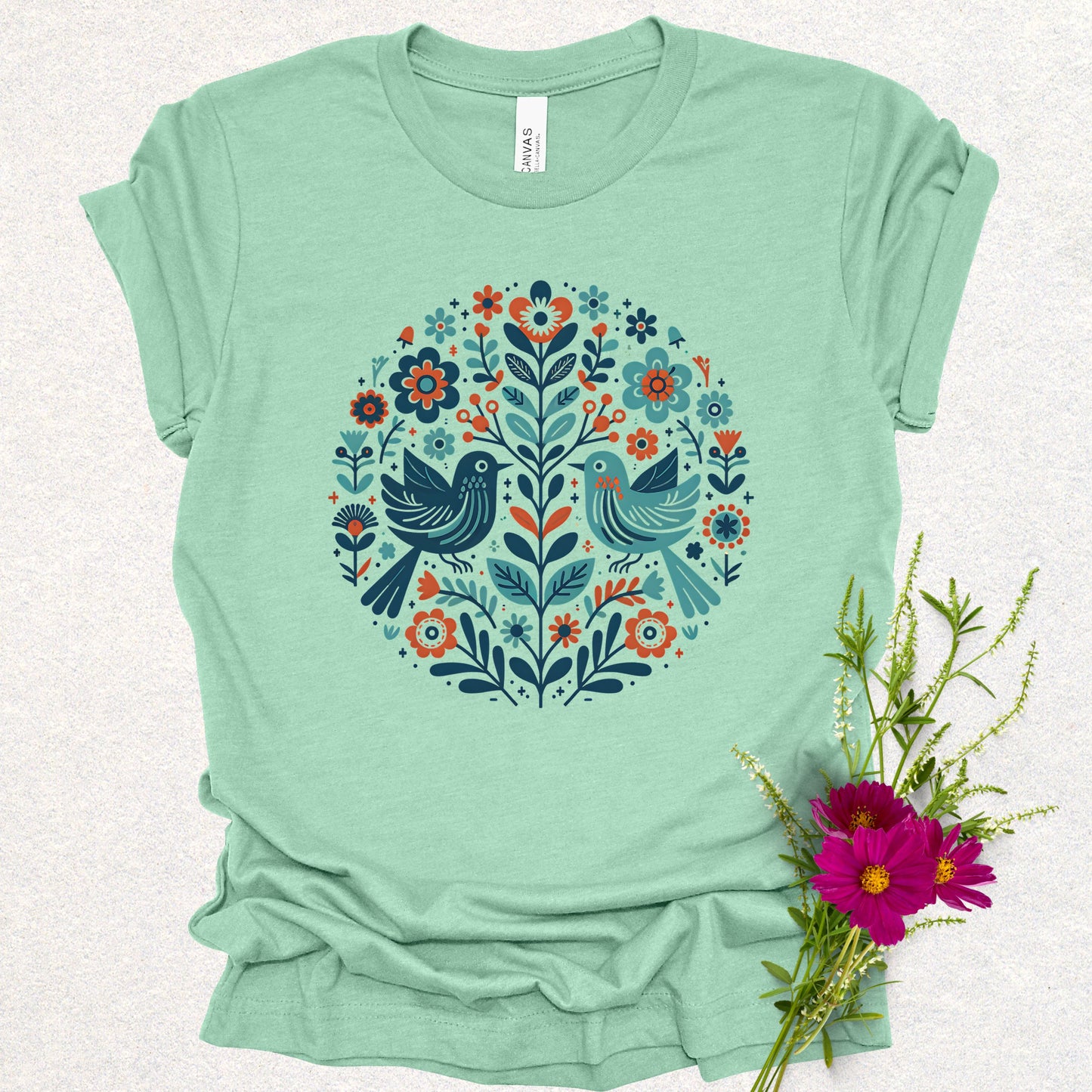 Folk Art Floral Birds Tee