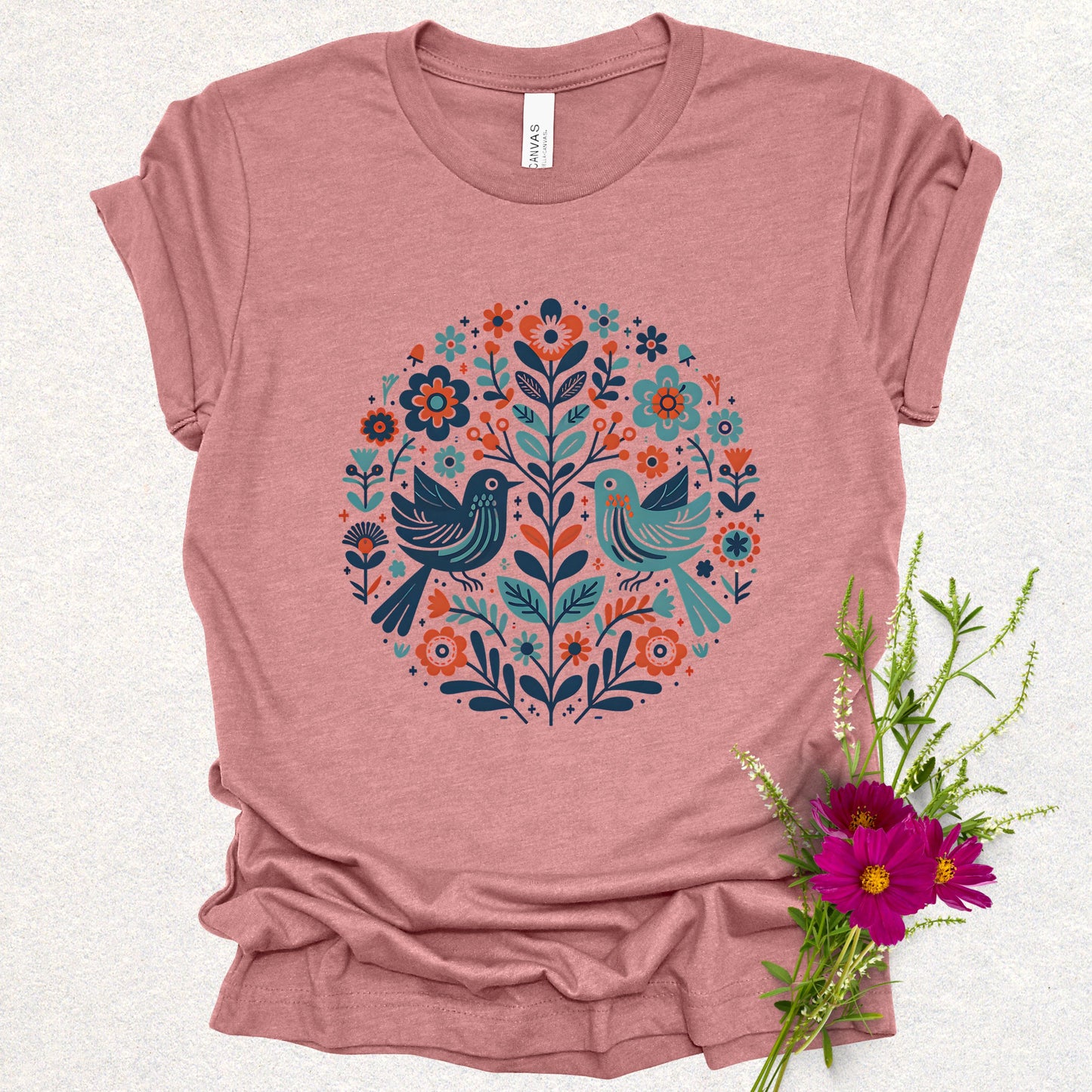 Folk Art Floral Birds Tee