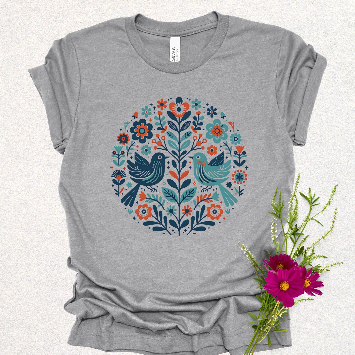 Folk Art Floral Birds Tee