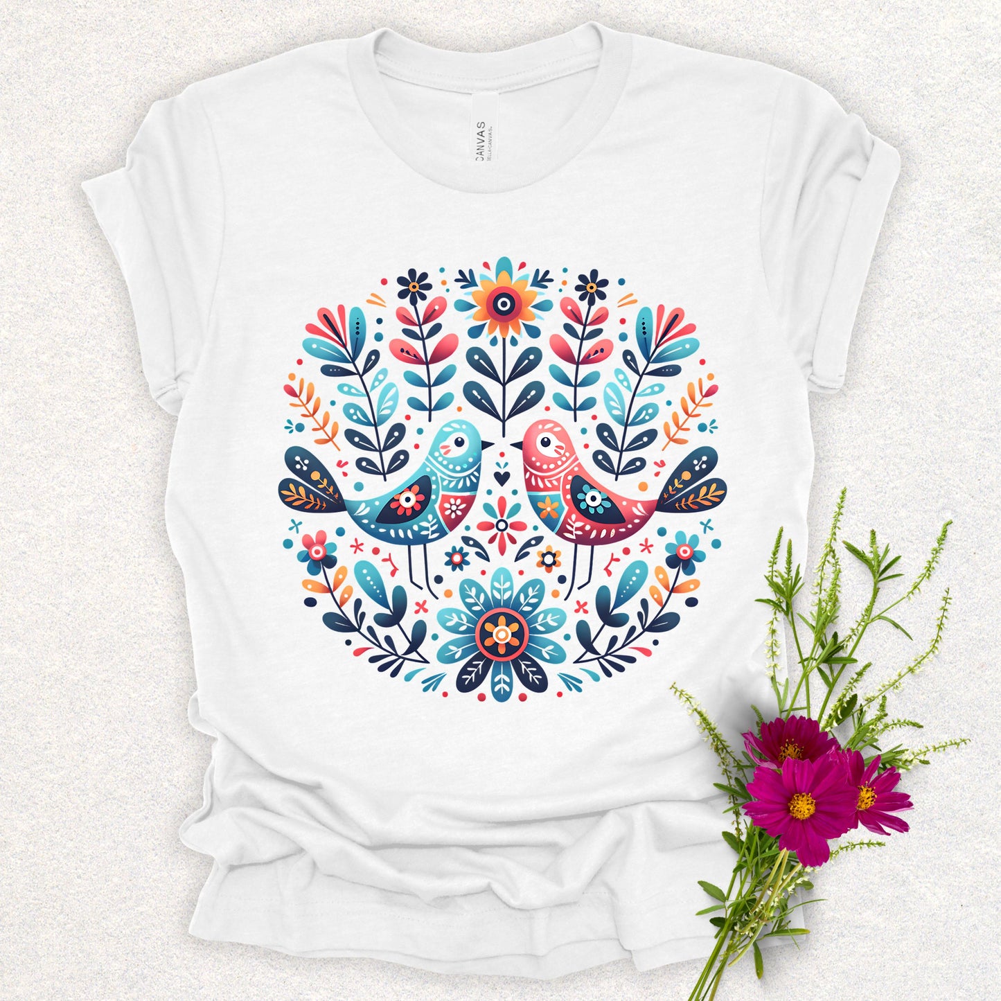 Spring Serenade Floral Birds Tee